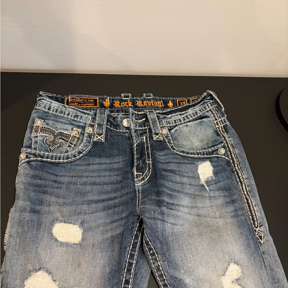 Rock Revival Men's Distressed Blue Jeans